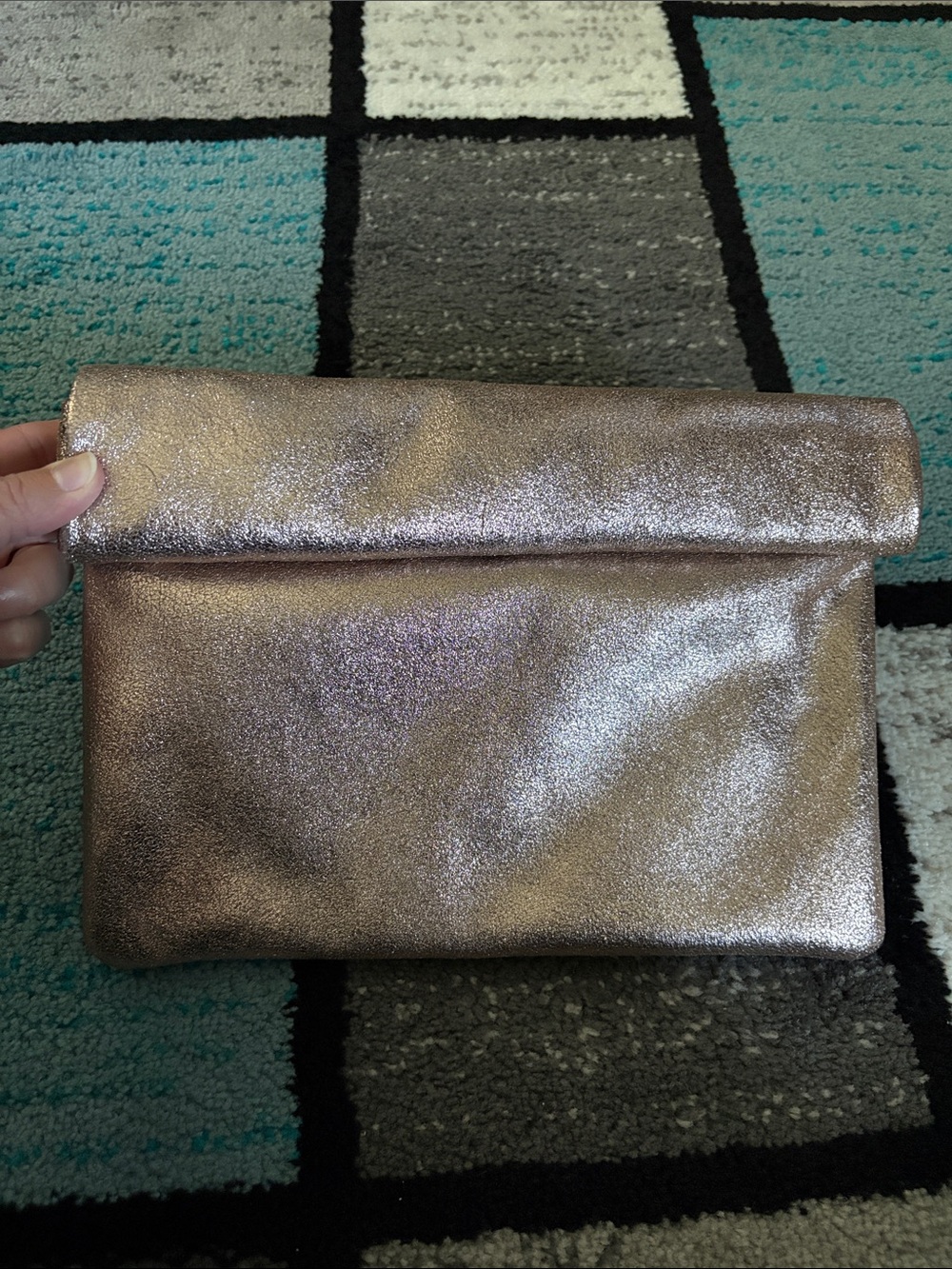 Moda Luxe Light Pink/Bronze Shimmer Leather Clutch Bag